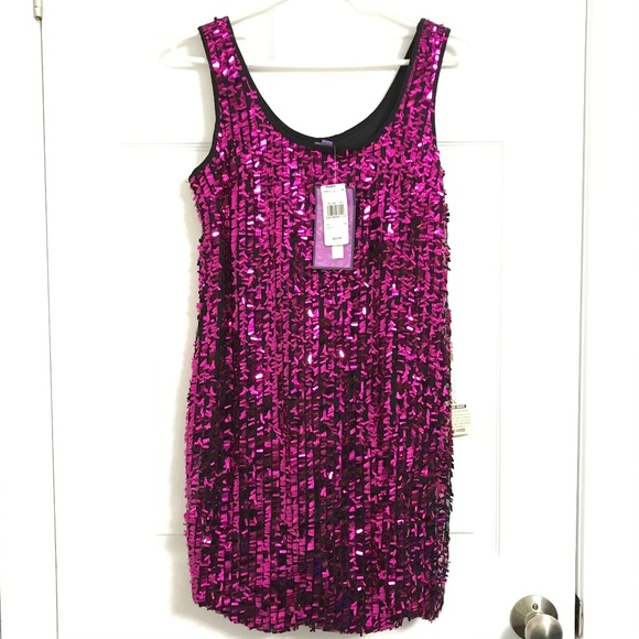 NWT Vintage Jolie SEARS Sequin Mini Shift Dress Size 10 Magenta Formal Party - Picture 2 of 7